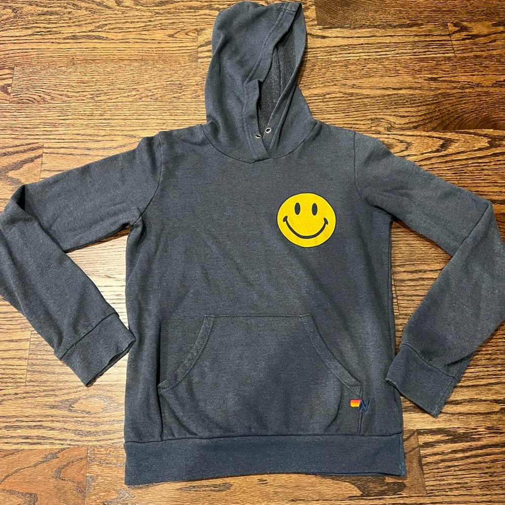 Aviator Nation Kid's Size 14 Smiley 2 Pullover Hoodie - Charcoal
